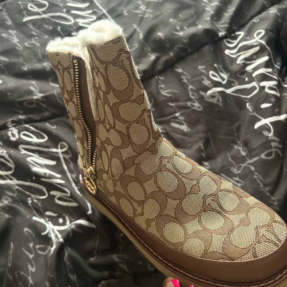 Coach Brown Winter Rain Boots with Monogram Pattern